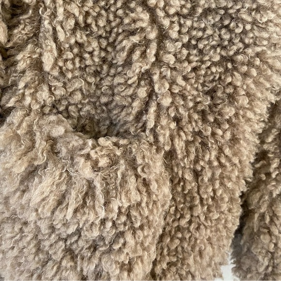 ZARA TEDDY MONGOLIAN CURLY FAUX FUR TAN TEDDY CROP OVERSIZED JACKET SIZE SMALL - Picture 4 of 11